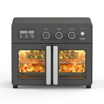 Martha Stewart 34 QT French Door Air Fryer Toaster Oven, Countertop Convection, 12-in-1, Gray