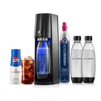SodaStream E-Terra Sparkling Water Maker Bundle with CO2, 2 Bottles, and Pepsi Drink Mix