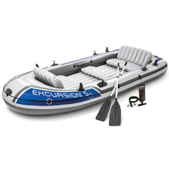 Open Box Intex Excursion 5 Inflatable Rafting/Fishing Boat Set w/ 2 Oars