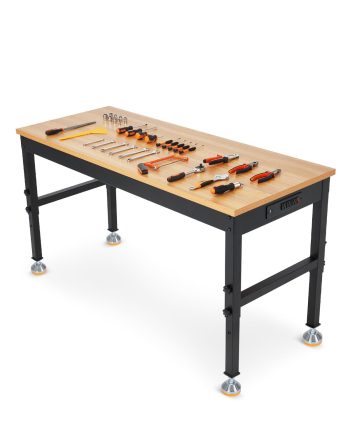 Adjustable Heavy-Duty Workbench with Power Outlets – 48/ 60/ 72 Inch Wood Top Work Table, 2500 lb Capacity, Steel Frame for Garage, Workshop, or Home Office