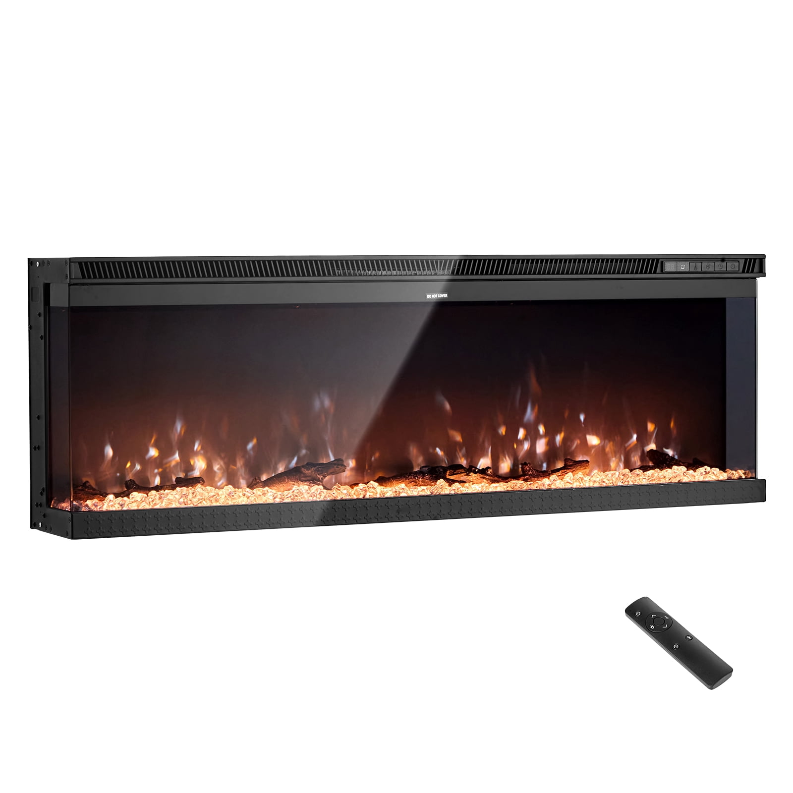 KFFKFF 72-Inch Electric Fireplace, Three-Sided Glass, Wall-Mounted & Recessed Design with Remote, Timer, 1500W, Adjustable Flame Colors & Brightness, Overheat Protection for Living Room or Bedroom