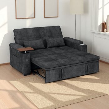 Vinform 65" Sleeper Sofa Bed, 3 in 1 Convertible Pull-Out Loveseat with Side Storage & Arm Table & Cup Holder