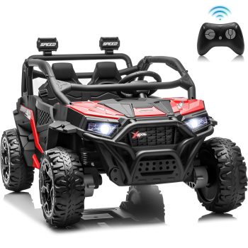 Joyracer 24 Volt Ride on Toys, 4WD 2-Seater Electric Car for Kids with Remote Control, Power Car Wheels, Music & Bluetooth, LED Lights, Rear Storage Box
