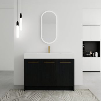 FFZ 48 Inch Freestanding Bathroom Vanity with Resin Sink, Soft Closing Door, Metal Handles, Black Chestnut