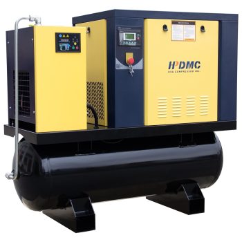 HPDMC 10HP Rotary Screw Air Compressor, 208-230V 3-Phase, 35 CFM @ 125 PSI, w/ 80 Gal ASME Horizontal Tank, Air Dryer & Filter PACK7-TAE