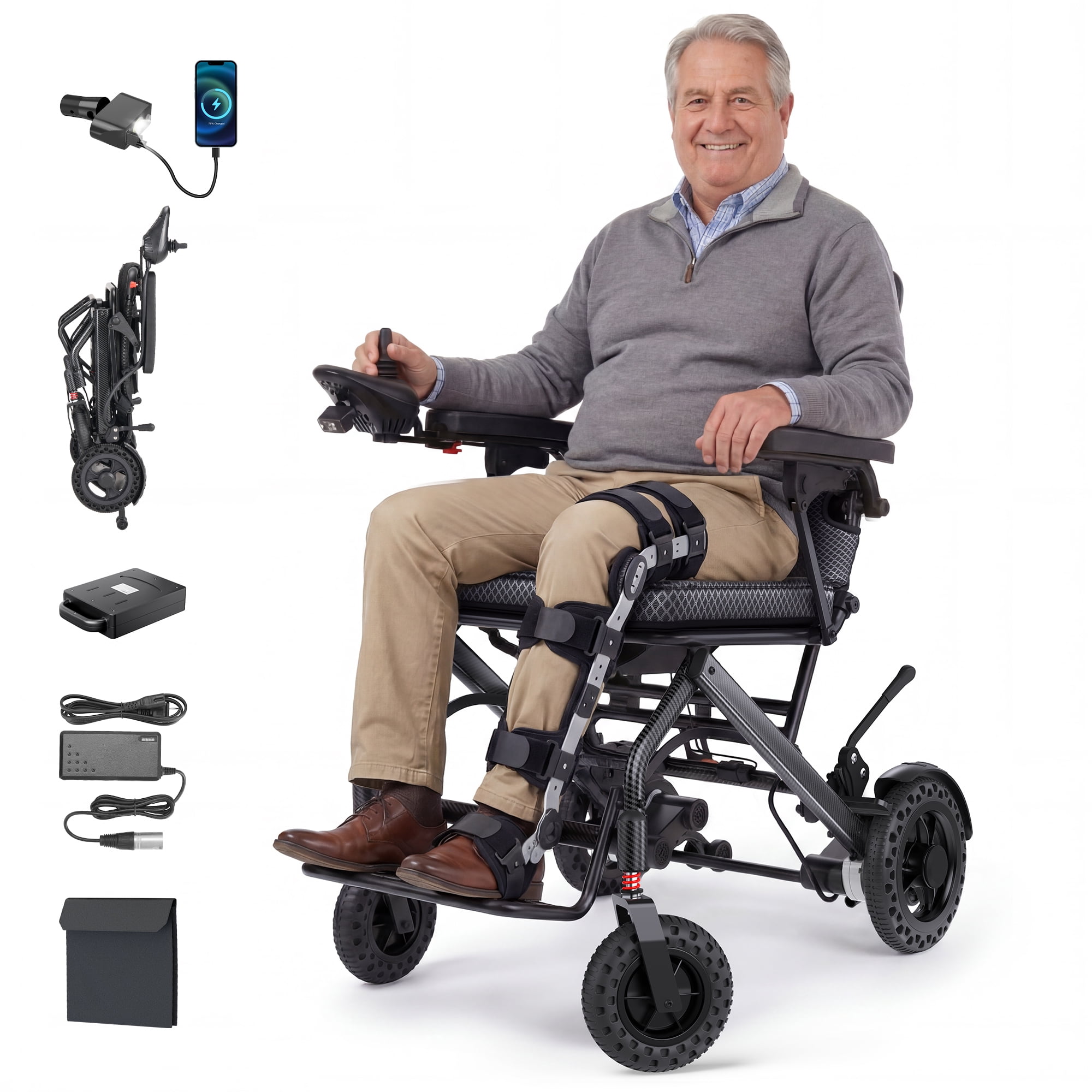 Morrean 35.7lbs Lightweight Electric Wheelchair, Foldable Motorized Wheelchair for Adults Seniors, 360W Dual Motor Power Wheelchair, 20 Miles Range, 330 lbs Capacity, 12Ah Battery, 18.5" Seat