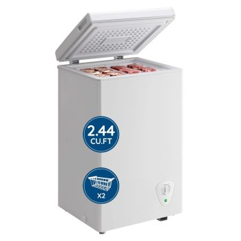 2.44 CU FT Mini Chest Freezer with 2 Removable Baskets Small Deep Freezer with 7 Adjustable Temperature For Office, White