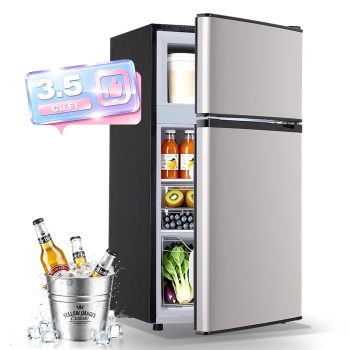 JIEJIA 3.5 Cu.Ft Small Fridge with Freezer, Small Refrigerator Separate Freezer, 7 Settings Temperature Adjustable, 2 Door Refrigerator for Office, Dorm, Bedroom, Apartment