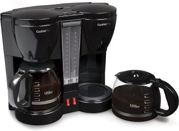 Double Coffee Brewer Station - Dual Drip Coffee Maker Brews two 12-cup Pots, Make Regular or Decaf at Once or Different Flavors, w/ Individual Heating Elements, 2 Glass Carafes, Filters & Scoopers
