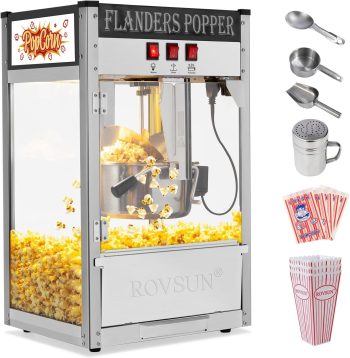 ROVSUN Popcorn Machine with 10 Ounce Kettle Makes Up to 4 Gallons, Countertop Popcorn Maker Commercial Popcorn Machine w/Stainless Steel Scoop, Oil Spoon & 3 Popcorn Cups