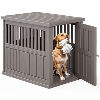 Bifanuo Dog Crate Furniture End Table, Decorative Plastic Kennel with Locking Latch for Medium to Large Breeds, Indoor