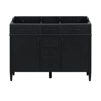 48 Inch Bathroom Vanity Cabinet, Freestanding MDF Vanity Base with 4 Drawers and 2 Doors, Black Storage Cabinet with Adjustable Shelves, Black Metal Handles, Cabinet Only