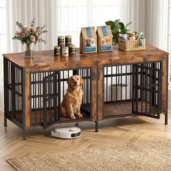 TIME RAY 78 Inch Dog Crate Furniture for Dog,Wood Dog Kennel Furniture Indoor with Removable Divider,Dog Cage Furniture as TV Stand