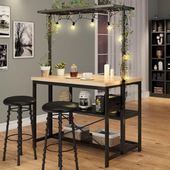 WALYWIK Kitchen Island with Storage, Bakers Rack with Power Outlet, Island Table for Kitchen,3 Tier Microwave Stand Oven Shelf,Large Coffee Bar Table, Storage Shelf Living Room,5 Hooks