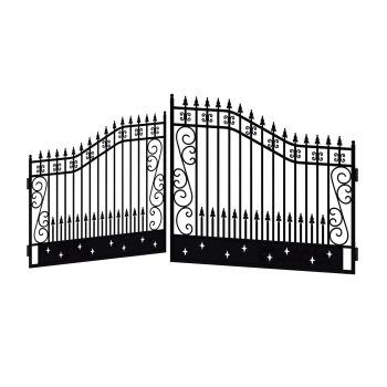 Chery Industrial 18X8 ft Outdoor Dual Swing Iron Gate, Design for Garden, Backyard and Patio, Black