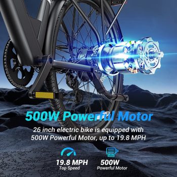 DYU C7L Electric Bike for Adults, 26" 500W Motor Ebike, 48V 10.4Ah Removable Battery, 45 Miles Max 20MPH, 7 Speed Electric Bicycle UL2849