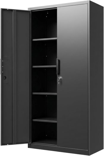 Heavy-Duty Steel Garage Storage Cabinet with Lock, 71" Tall, 4 Adjustable Shelves, 31.5"W 16.5"D, Black
