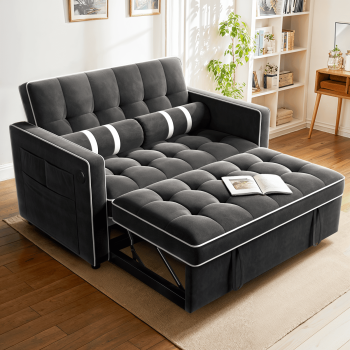 CHITOOMA 3 in 1 Pull Out Sofa Bed with Adjustable Backrest, 70" Convertible Loveseat Sleeper Couch with Charging Port, Side Pockets & Cylinder Pillows for Living Room Apartment