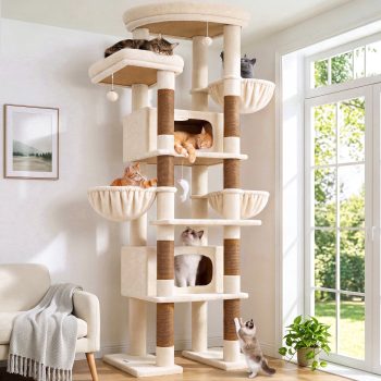 Globlazer 84" Multilevel Large Corner Cat Tree Tower for Indoor Cats with 2 Condos, 3 Hanging Baskets & 8 Scratching Posts