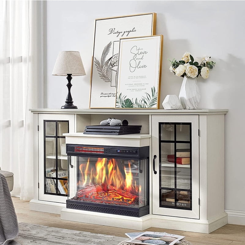 Fireplace TV Stand,Electric Fireplace,59-Inch Fireplace TV Stand for 43-65" TVs – 24" Panoramic Electric Fireplace with 12 Flame Colors, 5 Brightness Levels, 1500W Heater