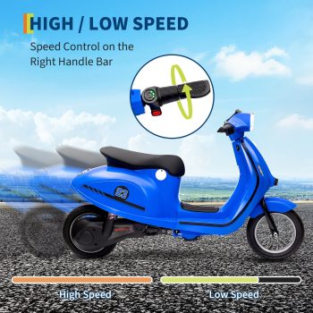 Powerful 24V 350W Electric Motorcycle for Kids Ages 8-14 – Ride-On Moped Scooter with Seat, Dual Driving Modes, Rear Brake, Twist Throttle, LED Light – Max Speed 14MPH, Blue