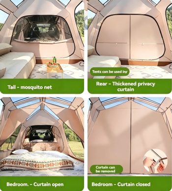 SUV Tent for Camping, Porch & Awning for Family Camping, Fits 4-6 People, Waterproof Windproof Large Cabin Tents for Car Camping, Portable Outdoor Design, Durable Construction, Easy Setup & Storage