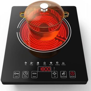 VBGK Electric Cooktop, 1800W Portable Single Burner Ceramic Stove with LED Touch Screen, 8 Power & Temp Levels, Timer for Home, Dorm or RV Kitchen Use