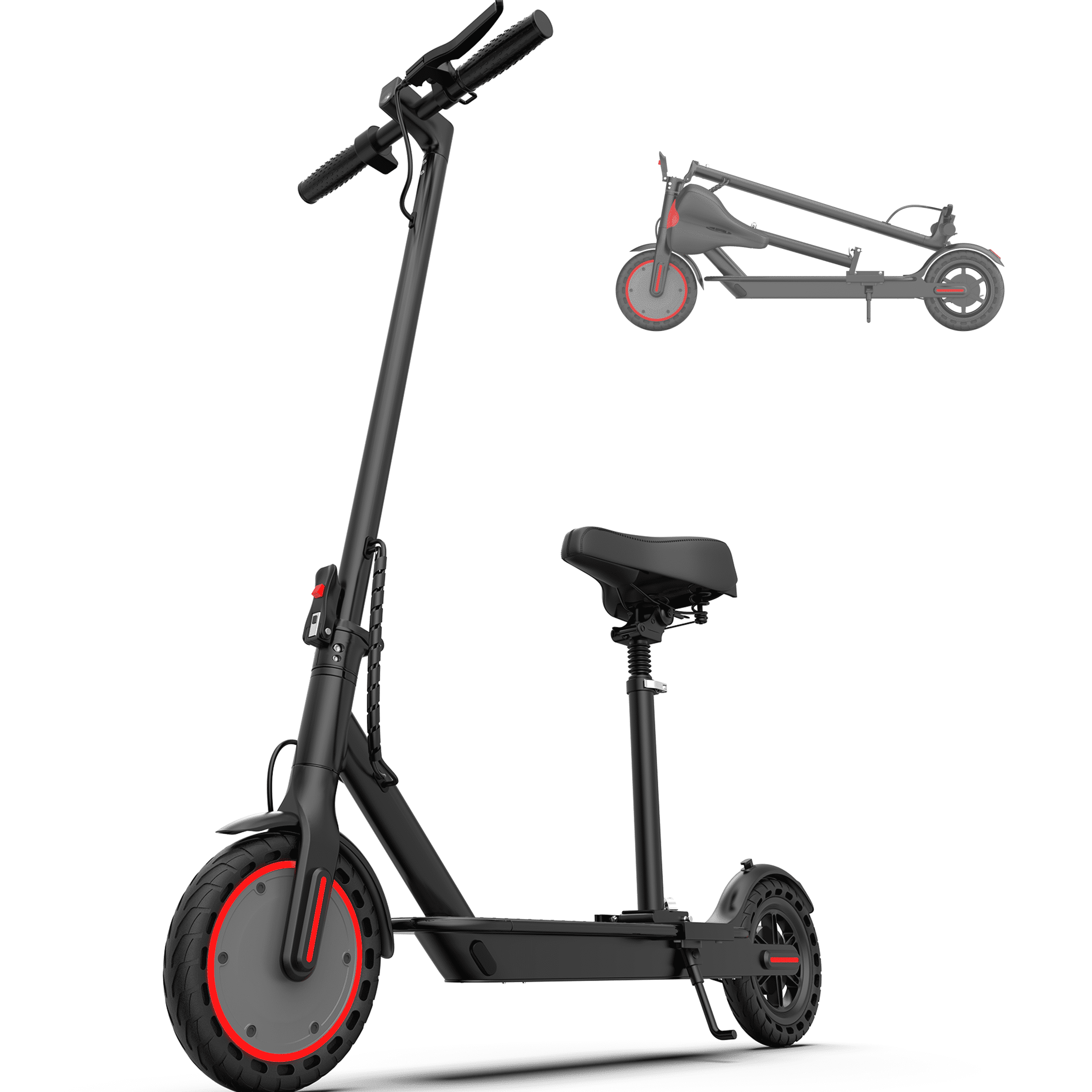 Electric Scooter with Seat for Adults, 350W Motor, 19 MPH Max Speed, 21 Miles Range, Foldable Commuter E Scooter, App Control, Dual Suspension, 8.5" Solid Tires, UL2272 Certified