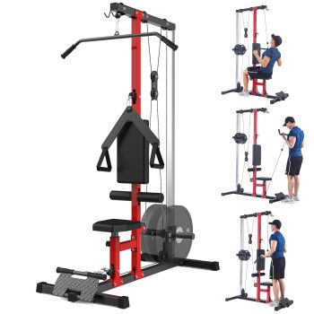 GOCAPTAIN LAT Pull Down Machine for Home Gym, Multi-Functional Cable Workout Equipment with Dual Pulley System, Adjustable Seat & Knee Support, 500LB Capacity
