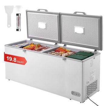 KFFKFF 19.8 Cu.ft / 561 L Small Top-Open Chest Freezer 4 Detachable Baskets, 7-SpeedTemperature Control Removable Storage Basket, Freestanding 6 Wheels