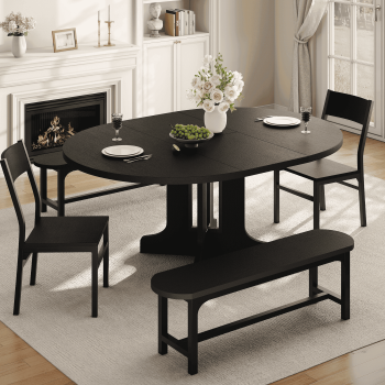 Laisnet 5-Piece Modern Dining Table Set for 6, 59" Extendable Dining Room Table with 2 Chairs and 2 Benches