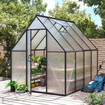 6x8ft Greenhouse for Outdoors, Enhanced Aluminum Frame Greenhouse with Roof Vent, Large Walk-in Green House for Garden Backyard