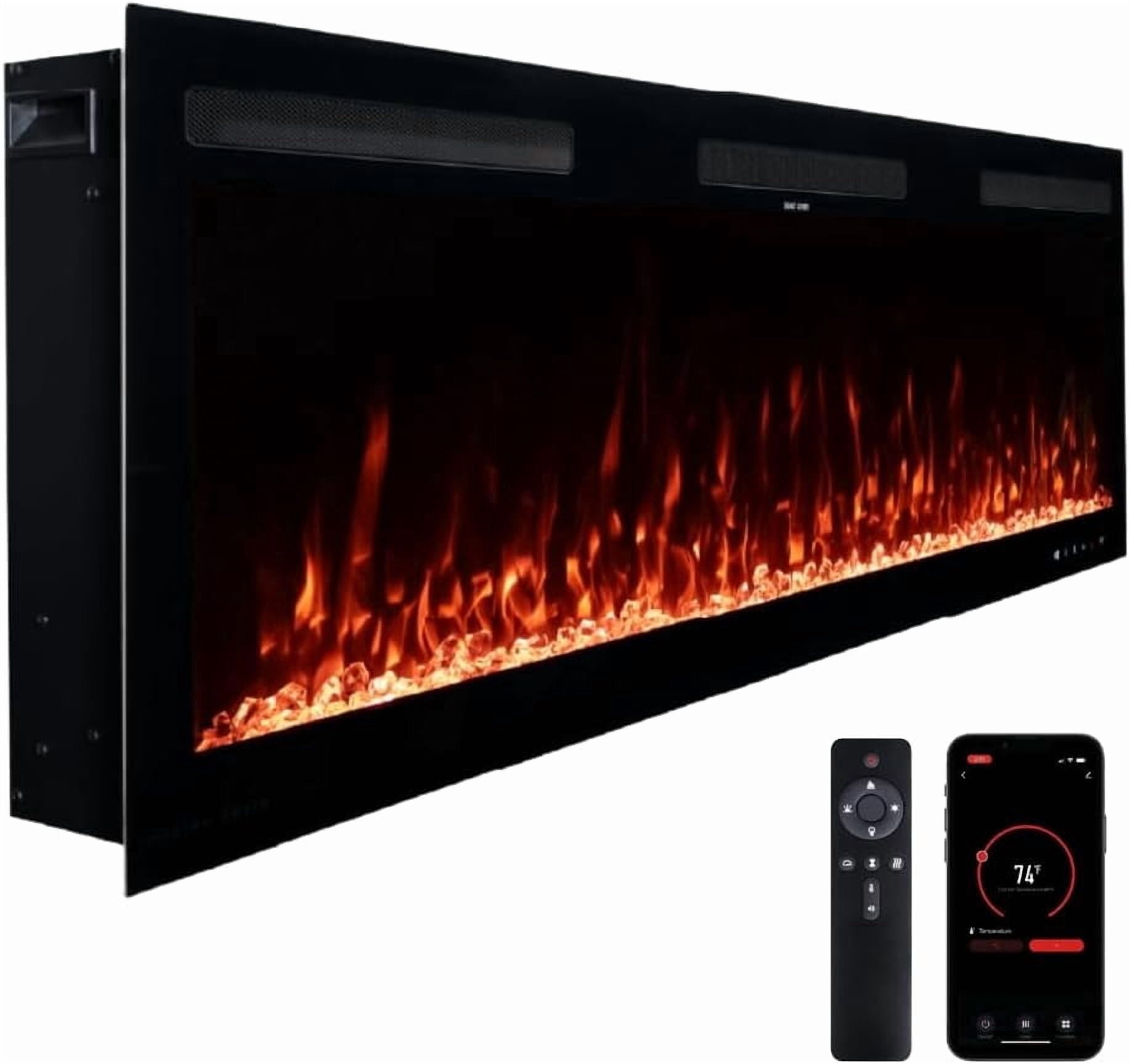 Modern Ember 60" Vibrance Linear Electric Fireplace Crystal Ember Bed- Works with Wi-Fi App