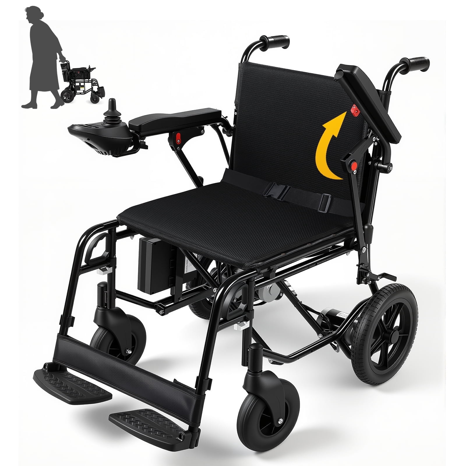 GOKEEP Electric Wheelchairs for Adults Foldable Lightweight, All Terrain Motorized Wheelchair with 240Wh Removable battery, 360° Joystick, Black