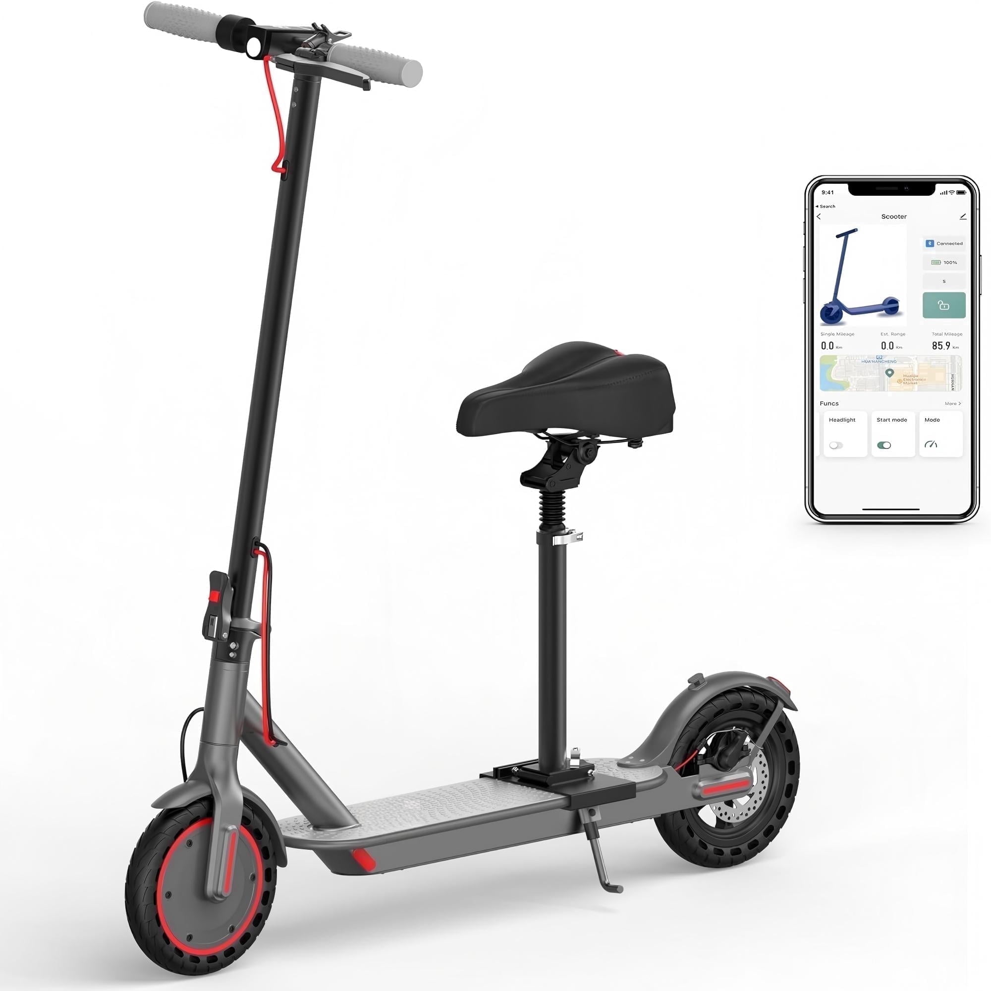 Electric Scooter with Seat, 19MPH & 21-Mile Range, 350W Motor, 8.5" Solid Tires with App Control & Dual Brake System - Foldable Commuter E-Scooter, UL2272 Certified