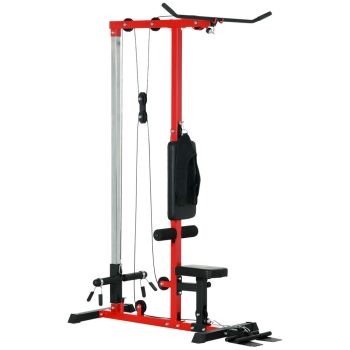 Resenkos Cable Machine, LAT Machine with High and Low Pulley Stations, Cable Row Machine with Adjustable Seat and Flip-Up Footplate, for Home Gym