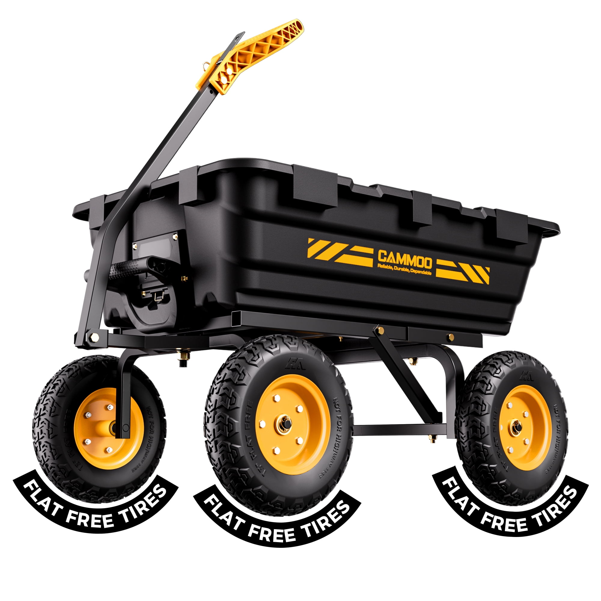 CAMMOO 1400 lbs Heavy Duty Garden Dump Cart, 13" No-Flat Tires Utility Wagon, 2-in-1 Pull & Tow Cart for Lawn Tractor & Yard