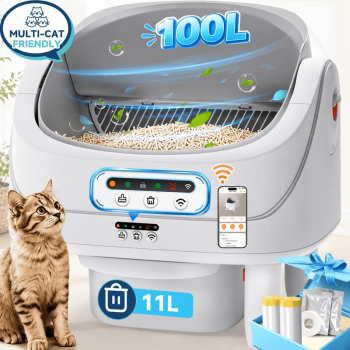 Self Cleaning Litter Box for Multiple Cats, Automatic Cat Litter Box with APP Control & Touch Panel, 111L Capacity Automatic Litter Box, Open Top Design, Odor Control System, Quiet Cleaning for Home