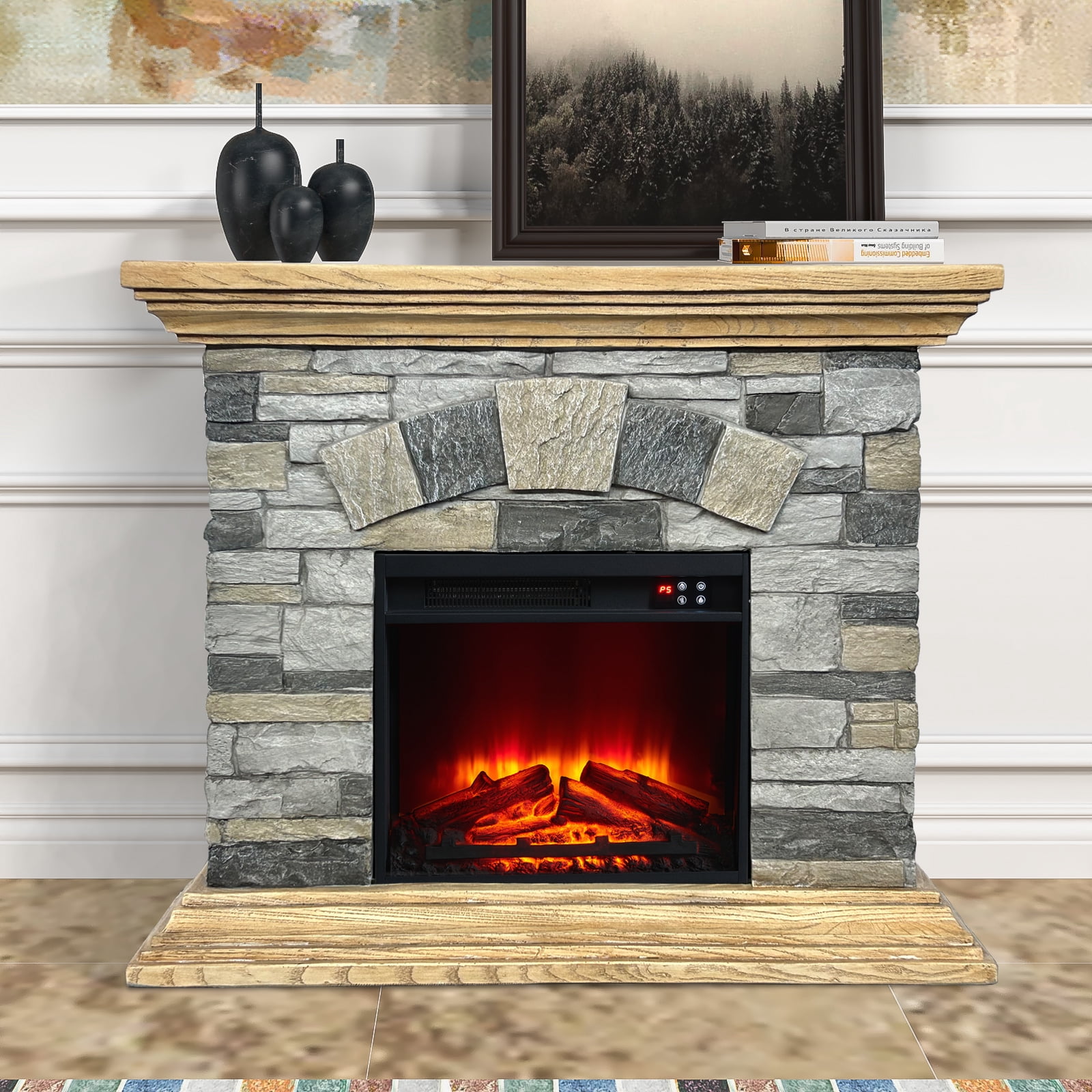 Joy River 40” Electric Fireplace with Faux Brick Interior and Remote Control in Finish