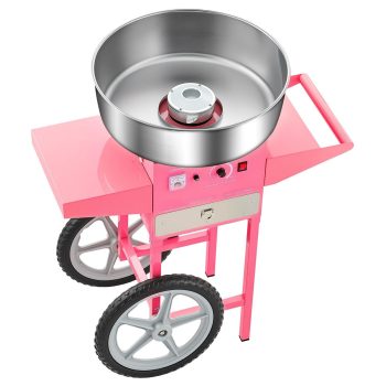 Commercial Cotton Candy Machine with Cart, 1000W Sugar Floss Maker for Parties, Festivals, Carnivals, Birthday Events, Easy Temp Control, Rapid Production, Pink Floss Maker with Storage and Mobility