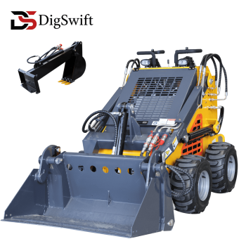 DigSwift 24 HP Mini Skid Steer Loader Wheeled with 4in1 Bucket+ Backhoe Attachment, 3-Pump 3-Valve Hydraulic System, Rato R7401 Engine, Electric Start for Excavation & Landscaping