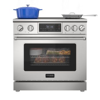 36" Professional Induction Oven Range With 11 Kw Polished Glass Ceramic Cooktop, 7.8 Kw True Convection Oven, 6 Cu. Ft. Capacity, 240 Volts, 50A,60HZ