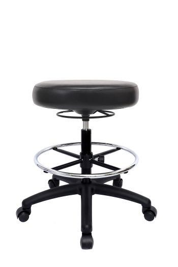 CHAIR MASTER Black-Tall (24"-34") Height-360 degree lever adjustable-Round Stool with Footring for Labs, Exam Rooms, Doctor and Dentist offices, Garages, Home. EASY TO CLEAN!