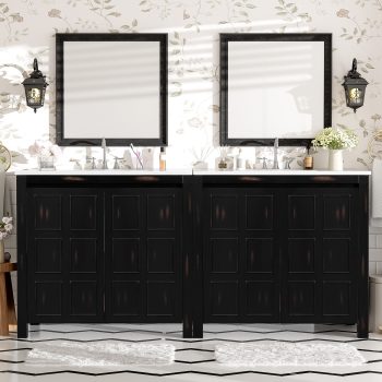 Bathroom Vanity, 72" Solid Wood and MDF Double Vanity Set with Two Ceramic Sinks, Soft-Close Doors, Adjustable Shelves, Retro Espresso Finish for Master Bathroom Organization