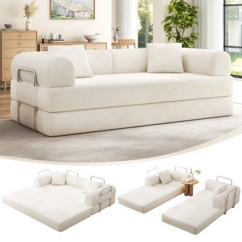 VKHCU 79" Convertible Sofa Bed, 5-in-1 Sleeper Sofa, Boneless Couch with Fixed-Shape Frame, Corduroy Folding Floor Sofa for Living Rooms,Bedroom, Apartment, No Assembly Required