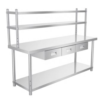 Muweixin 201 Food Grade Stainless Steel Work Table with 3 Drawers, 72 Inch Heavy Duty Prep Table with 2-Tier Overshelf & Storage Shelf, Commercial Kitchen Workbench for Restaurant, Laundry Room