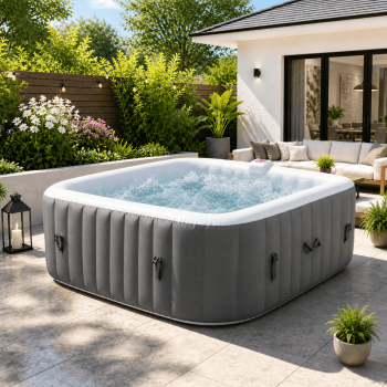 73in Square Hot Tub for 4-6 Person, Seizeen Inflatable Hot Tub Home SPA for Outdoor, 910L Capacity, 130pcs Massage Jets, w/4 Filters, Lockable Cover, Storage Bag, 2 Cup Holder