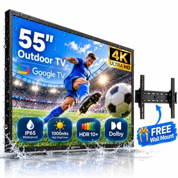 Pyimgus 55 Inch Outdoor TV, 4K Weatherproof Outdoor Smart TV, 1000nits High Brightness Outdoor TVs, IP65 Waterproof TV, Voice Assistant Remote, Compatible with Dolby, Suitable for Partial Sun