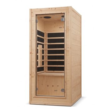 1-Person Mini Far Infrared Sauna, Compact Spruce Wood Indoor Spa, 900W Fast Heating, Bluetooth Speaker, LED Light & Cup Holder, Home Relaxation, 4.9 ft Tall