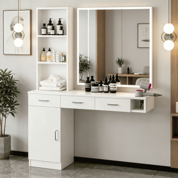 DreamCurship Wall Mount Salon Stations, Barber Station with 3 Hair Dryer Holder, Beauty Salon Spa Equipment with 2 Drawers, 1 Storage Cabinet